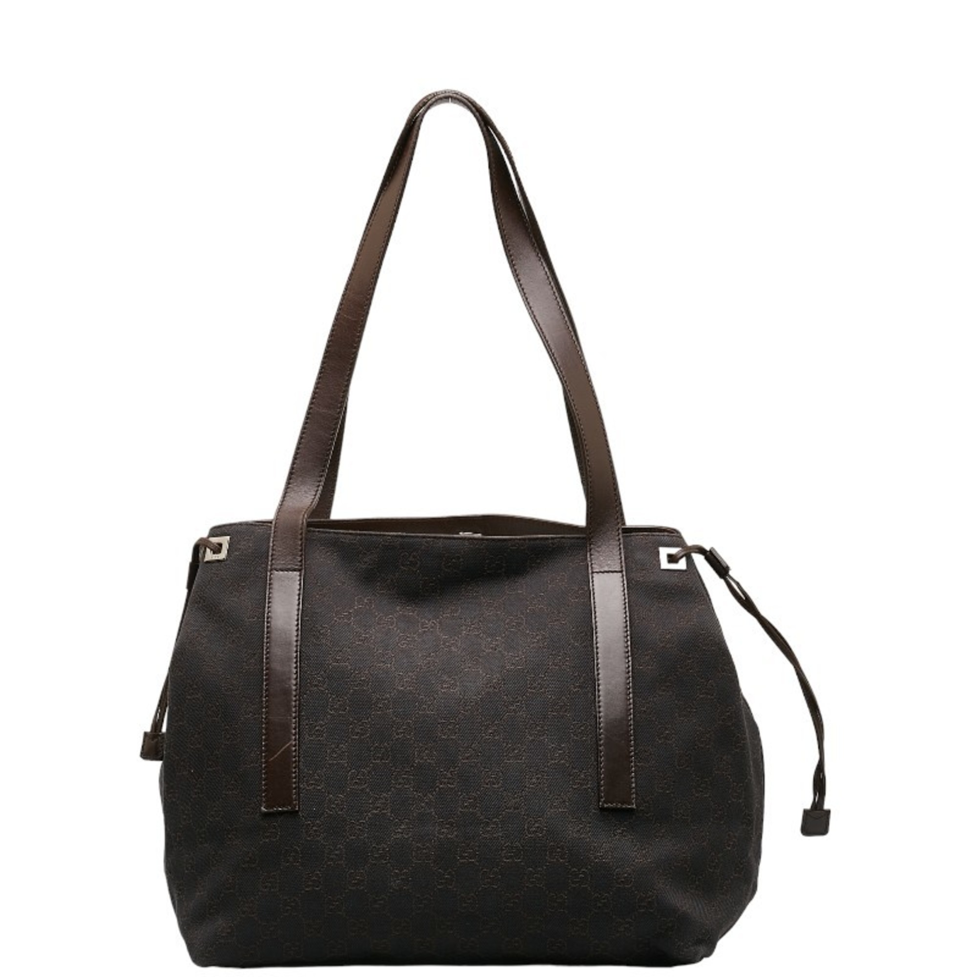 Gucci GG Canvas Tote Bag Shoulder 30501 Black Brown Leather Women's GUCCI