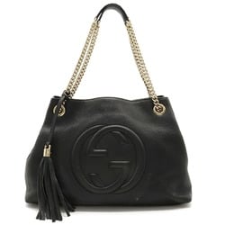 GUCCI Soho Interlocking G Chain Bag Shoulder Tote Leather Black 308982