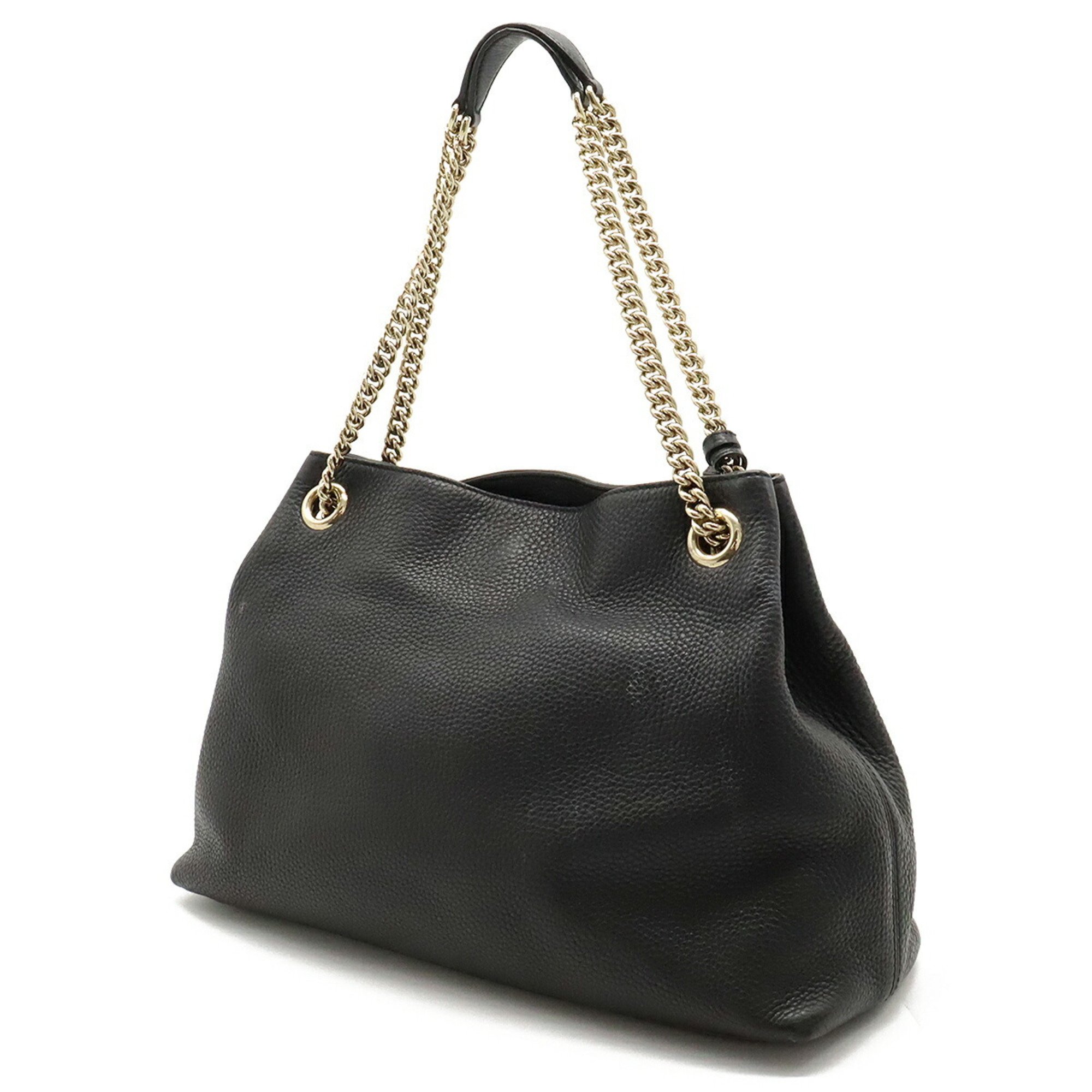 GUCCI Soho Interlocking G Chain Bag Shoulder Tote Leather Black 308982