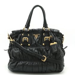 PRADA Gathered Tote Bag Handbag Shoulder Leather NERO Black BN1336