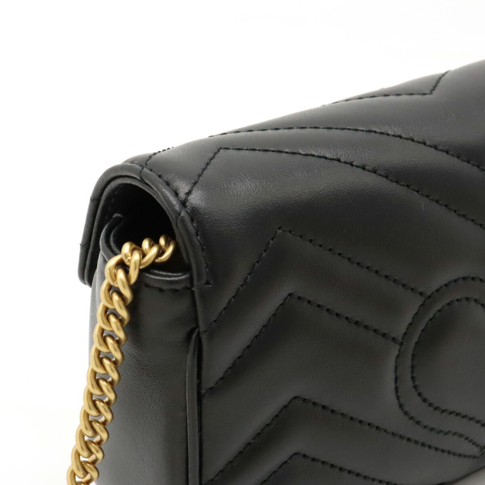 GUCCI GG Marmont Quilted Leather Super Bag Chain Shoulder Black 476433
