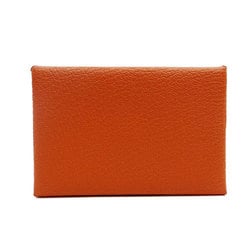 HERMES Card Case Calvi Chevre Mysore Women's Leather Orange Smart