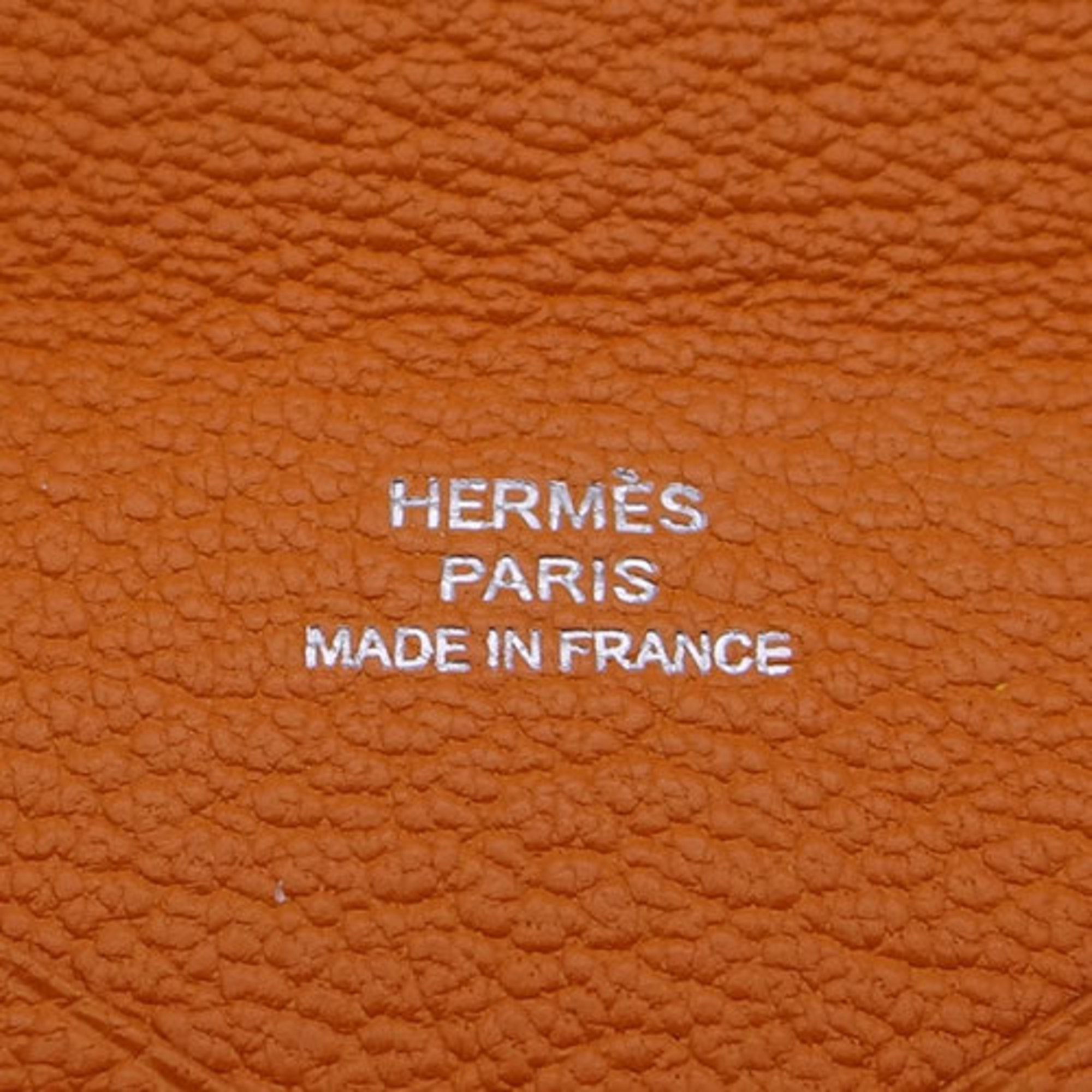 HERMES Card Case Calvi Chevre Mysore Women's Leather Orange Smart