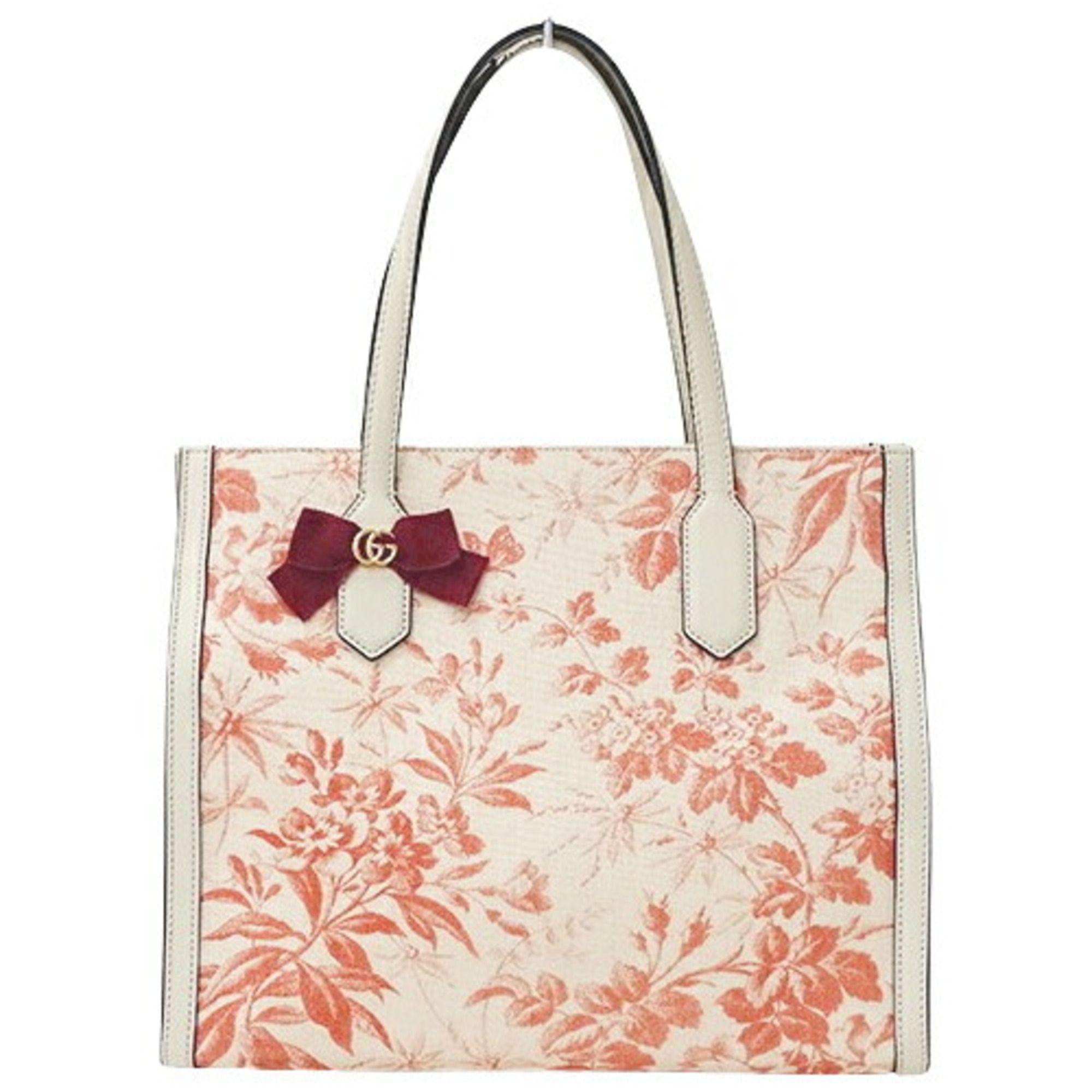 Gucci GUCCI Bag Women's Tote GG Ribbon Herbarium Canvas Pink Ivory 432684 Flower White Shoulder