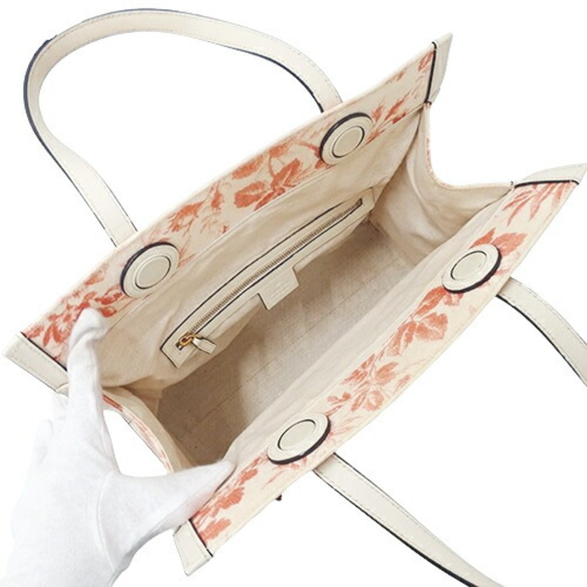 Gucci GUCCI Bag Women's Tote GG Ribbon Herbarium Canvas Pink Ivory 432684 Flower White Shoulder