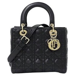 Christian Dior Dior bag for women, handbag, shoulder bag, 2way, Lady Medium Cannage leather, black
