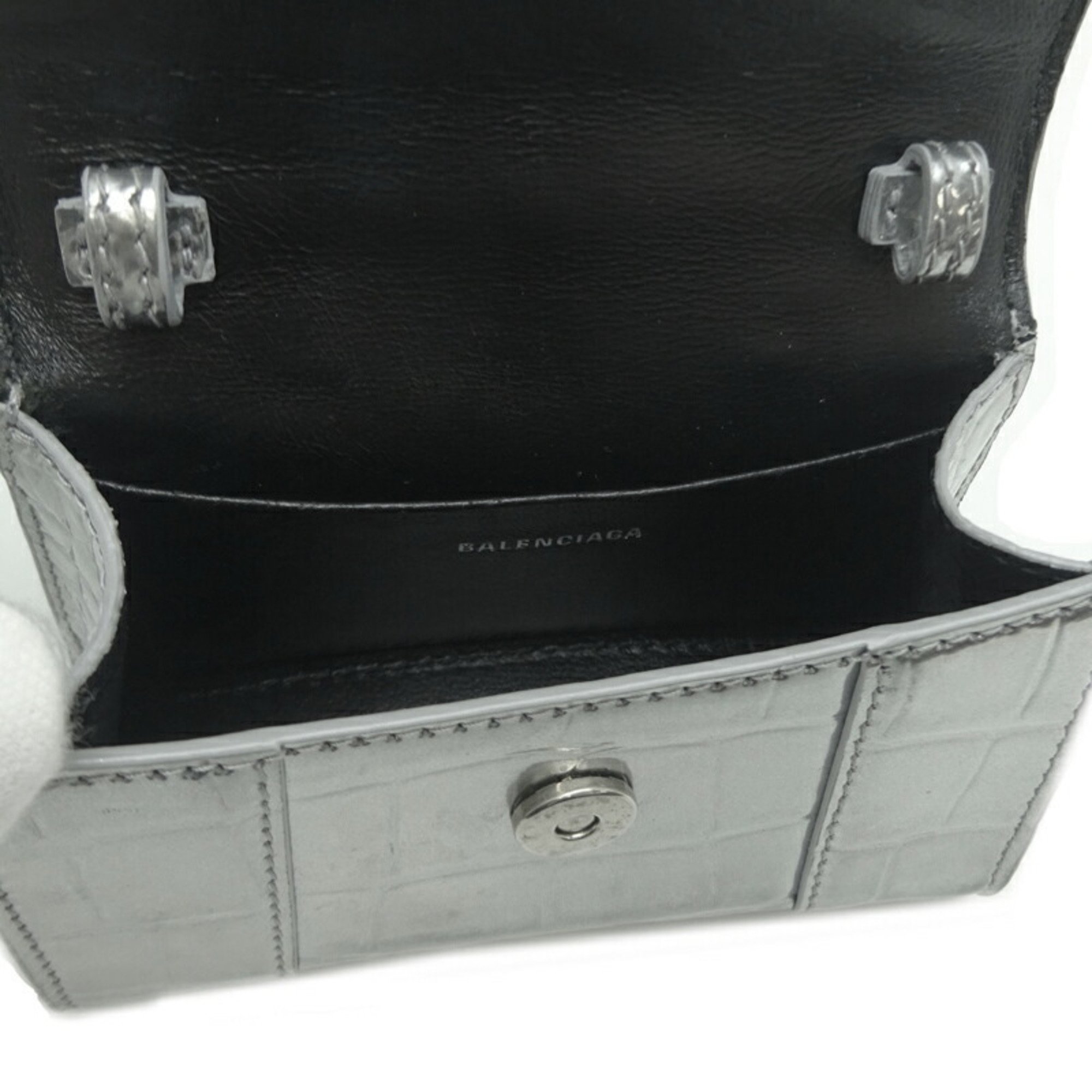 Balenciaga Hourglass Bag Women's Handbag 637372 Calf Metallic Silver