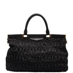 Prada Triangle Tessuto Gathered Handbag Shoulder Bag B2803Z Black Nylon Leather Women's PRADA