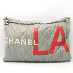 CHANEL Cruise Line LA Chain Shoulder Bag Cotton Jersey Glitter Gray Red A37104