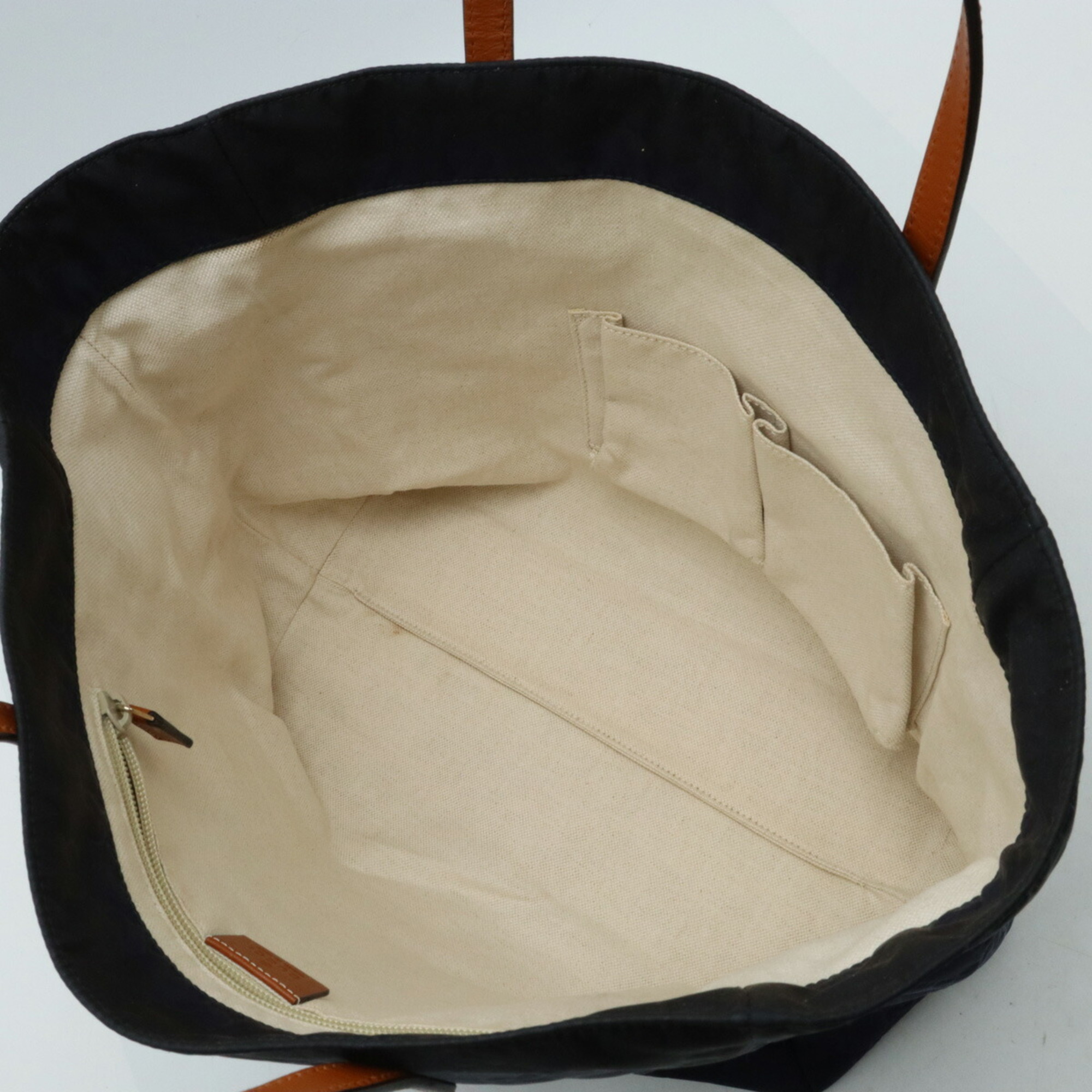 GUCCI GG Nylon Tote Bag Handbag Leather Navy Brown 282439