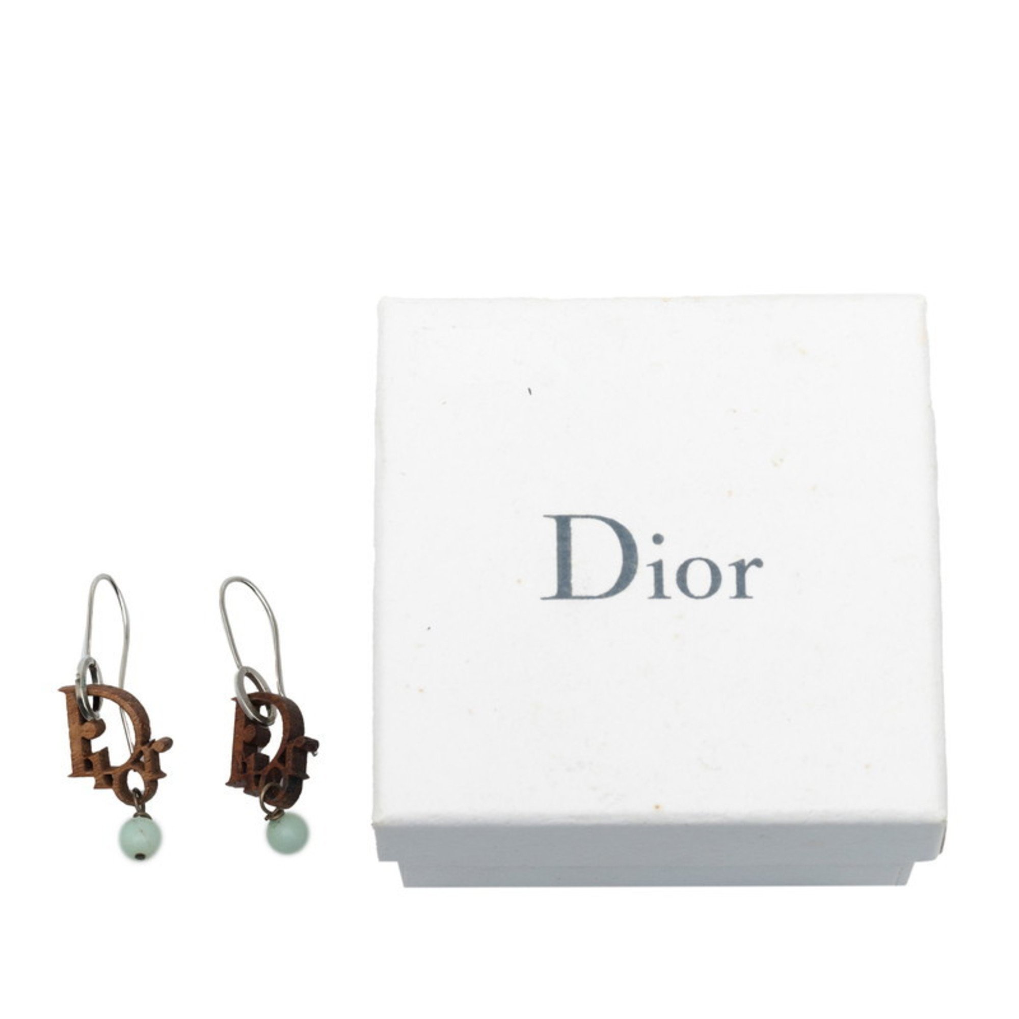 Christian Dior Dior Wood Earrings Hook Brown Women's