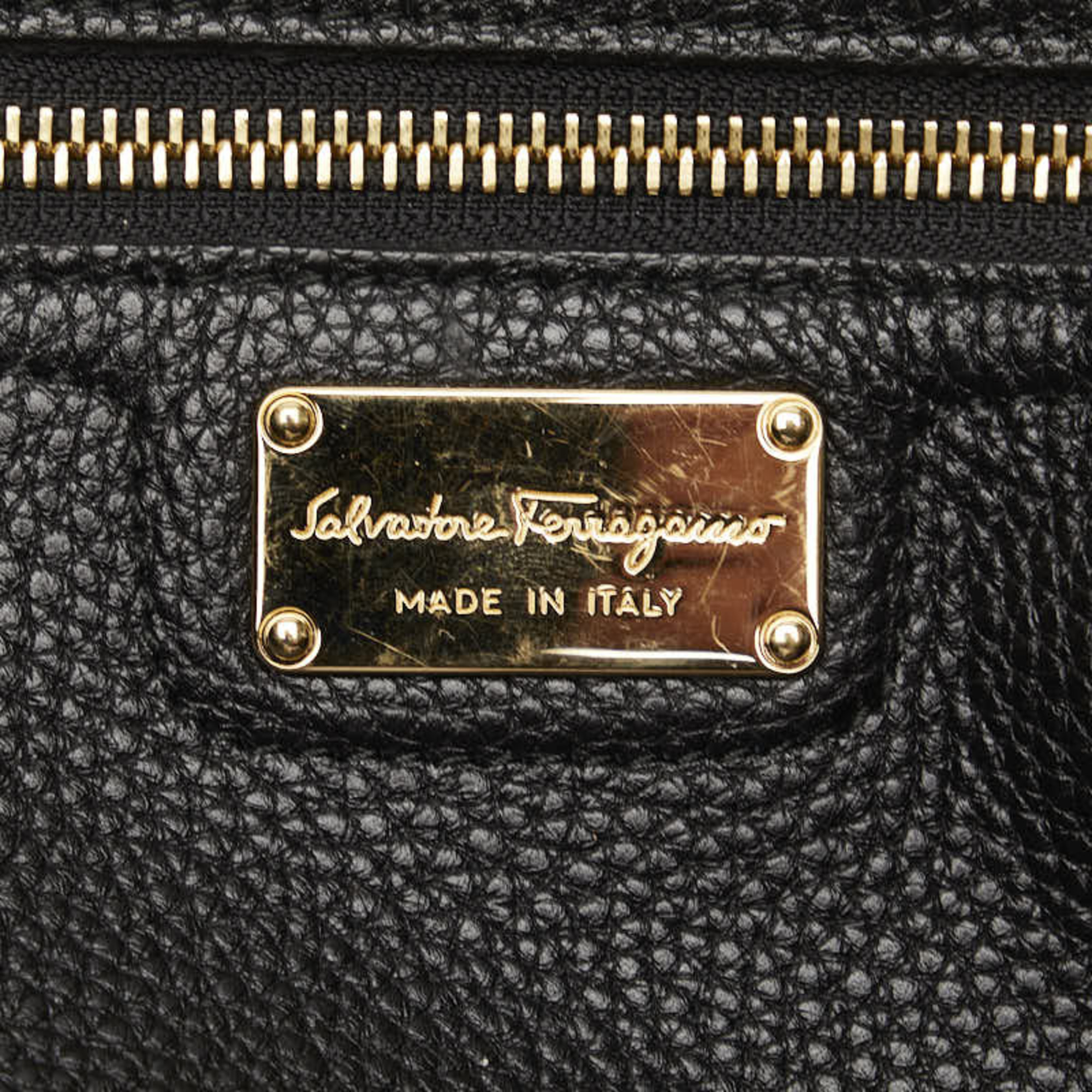 Salvatore Ferragamo Gancini Tote Bag GG 21F215 Black Leather Women's