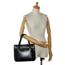 Burberry Nova Check Shadow Horse Handbag Tote Bag Black Leather Women's BURBERRY
