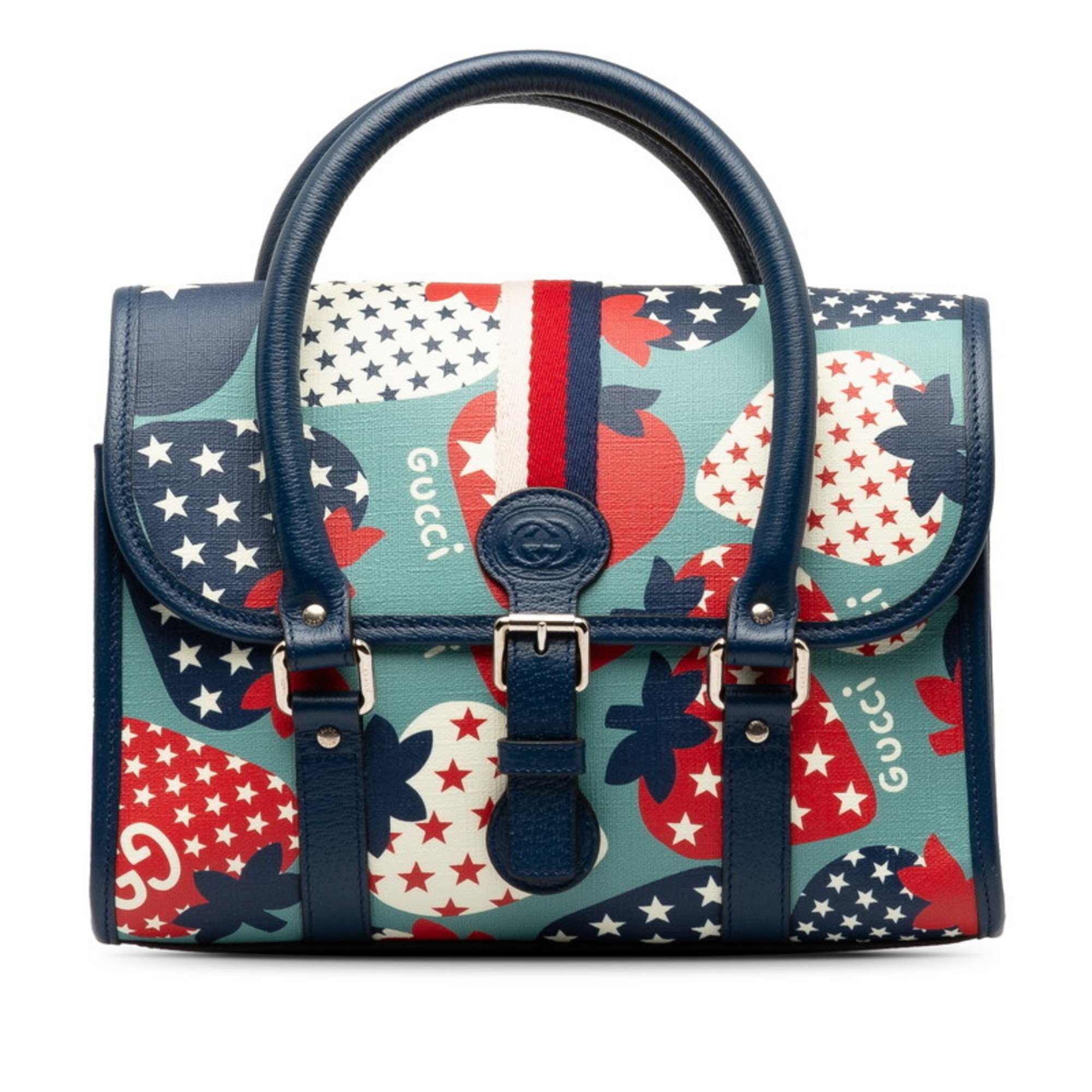 Gucci GG Strawberry Handbag 682720 Blue Multicolor PVC Leather Women's GUCCI