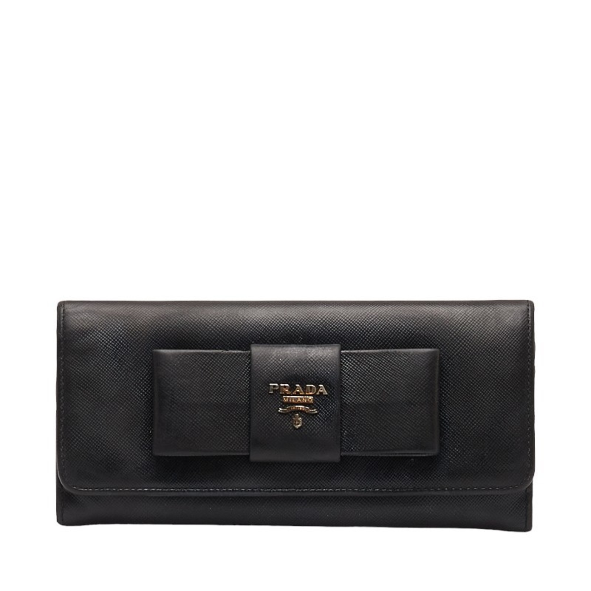 Prada SAFFIANO FIOCCO Saffiano Fiocco Ribbon Long Wallet 1M1132 Black Leather Women's PRADA