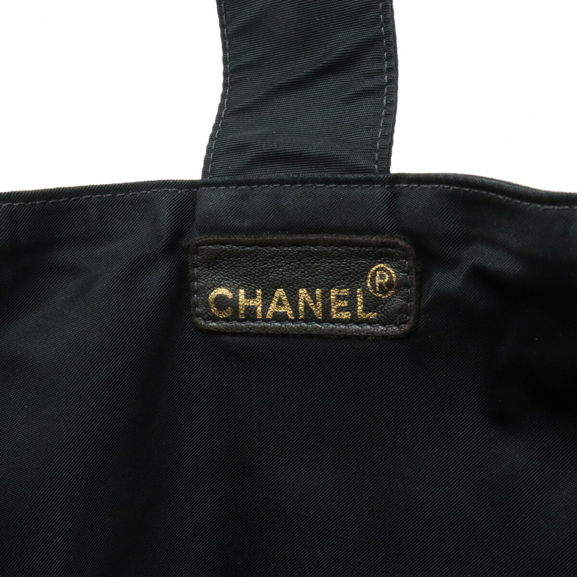 CHANEL Coco Mark Button Tote Bag Handbag Nylon Black