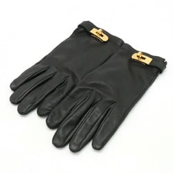 HERMES Kelly GANTS FEMME SOYA Gloves Leather Black #7 Size 7
