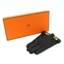 HERMES Kelly GANTS FEMME SOYA Gloves Leather Black #7 Size 7