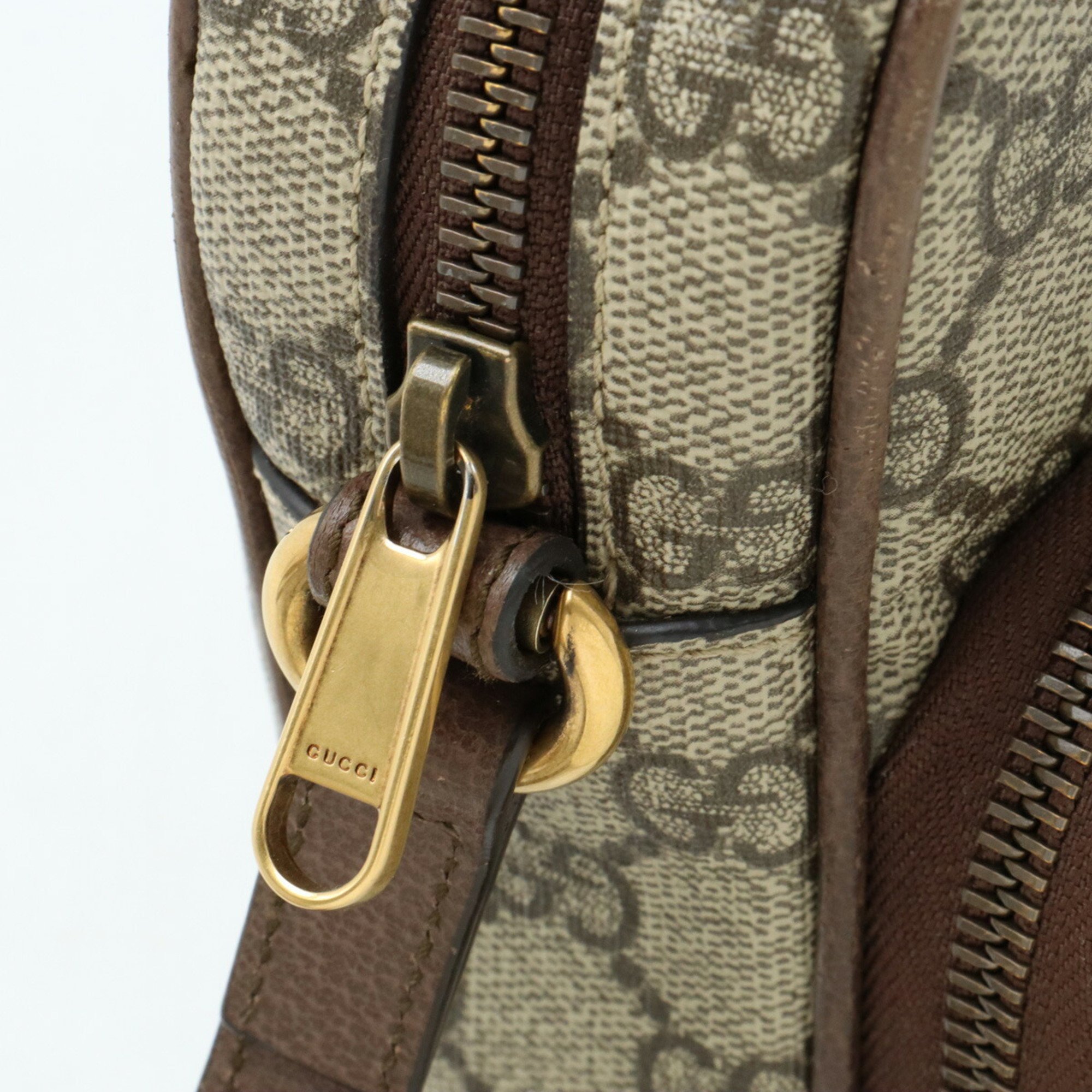 GUCCI Gucci Neo GG Supreme Shoulder Bag Pochette PVC Leather Khaki Beige Dark Brown Yellow 658556