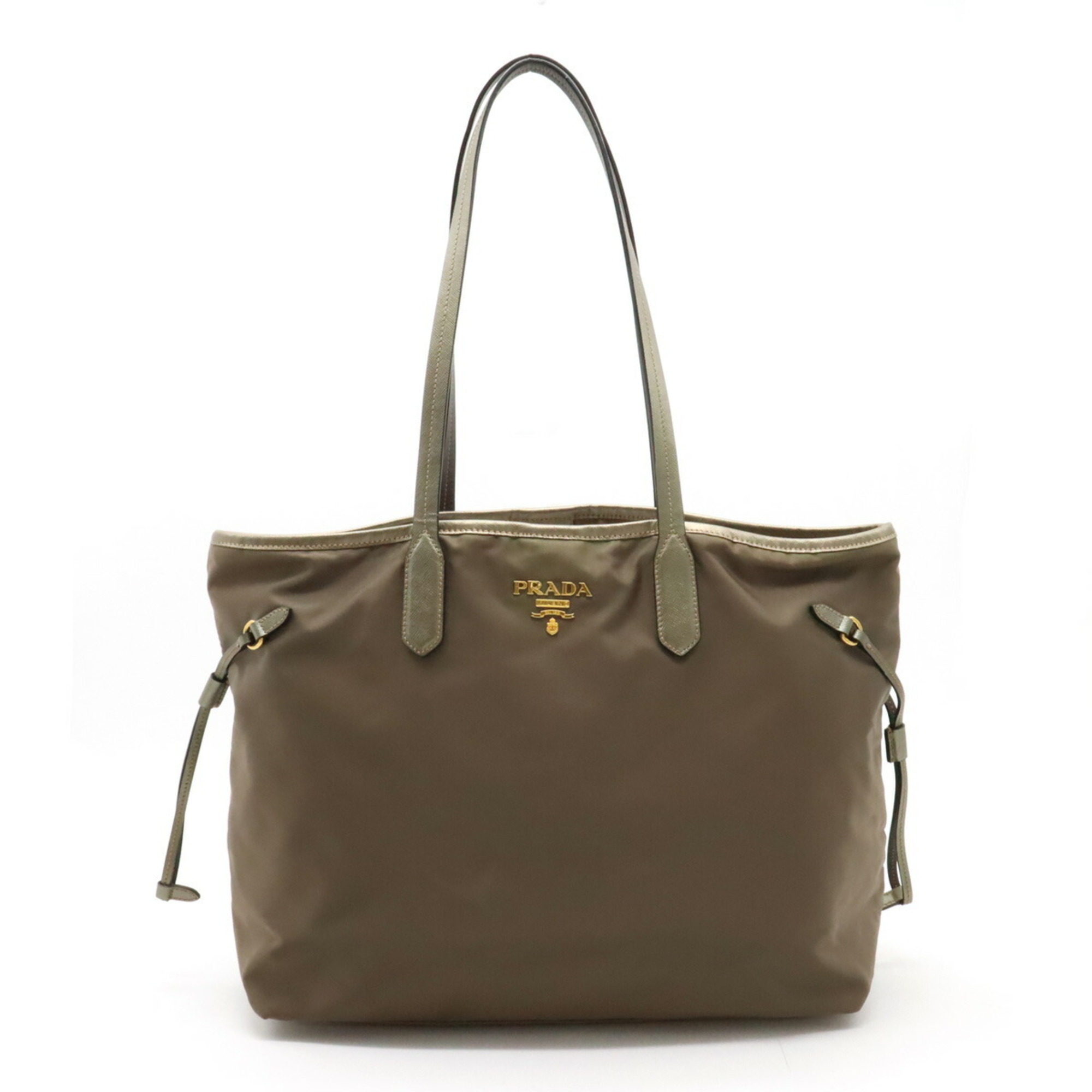 PRADA Prada Tote Bag Shoulder Nylon Metallic Leather FUMO MORDORE Khaki BR4001