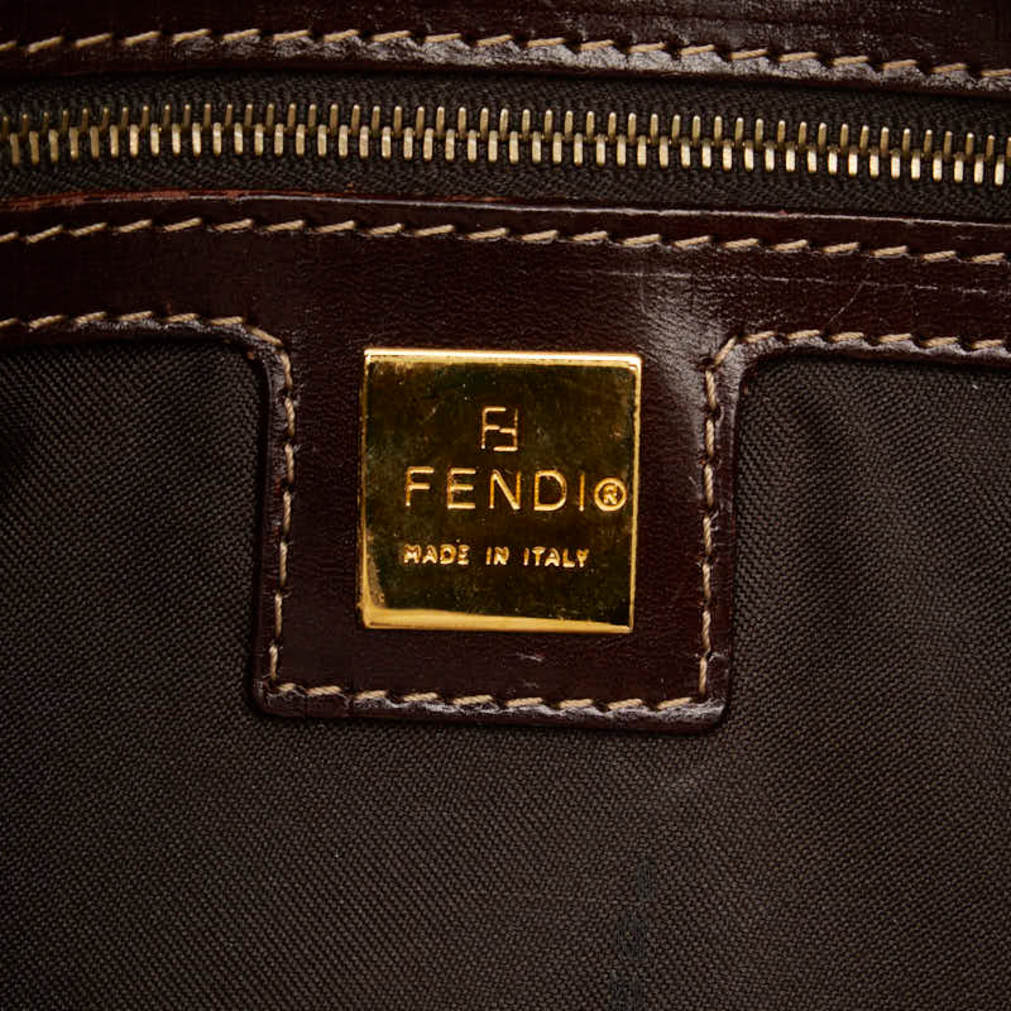 FENDI Zucchino Mamma Bucket Handbag Bag 26426 Beige Brown Vinyl Leather Women's