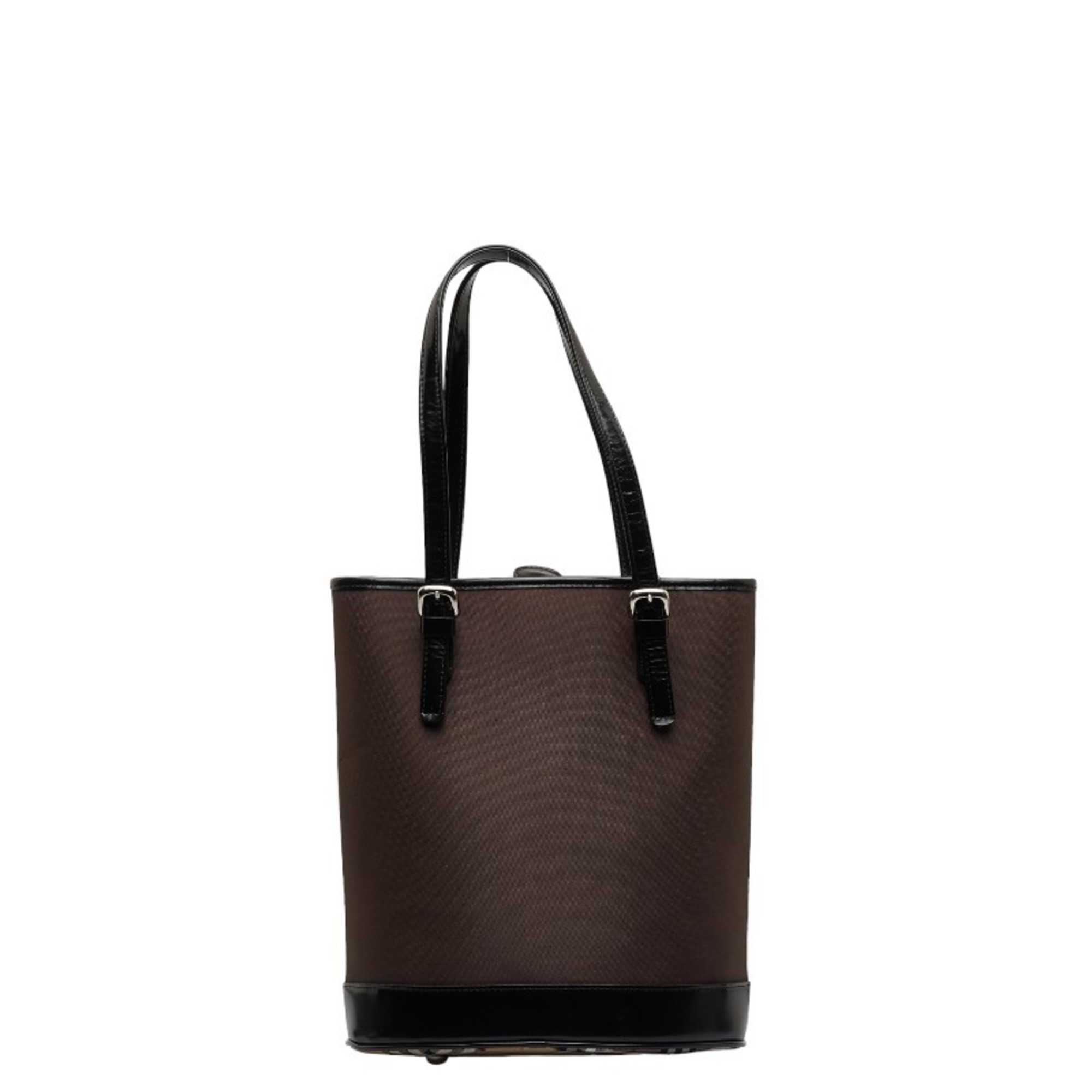 Burberry Nova Check Handbag Tote Bag Brown Black Nylon Leather Women's BURBERRY
