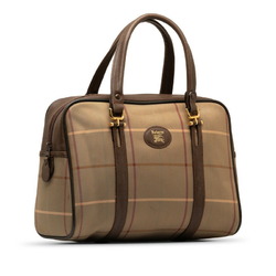 Burberry Check Handbag Khaki Brown Nylon Leather Women's BURBERRY