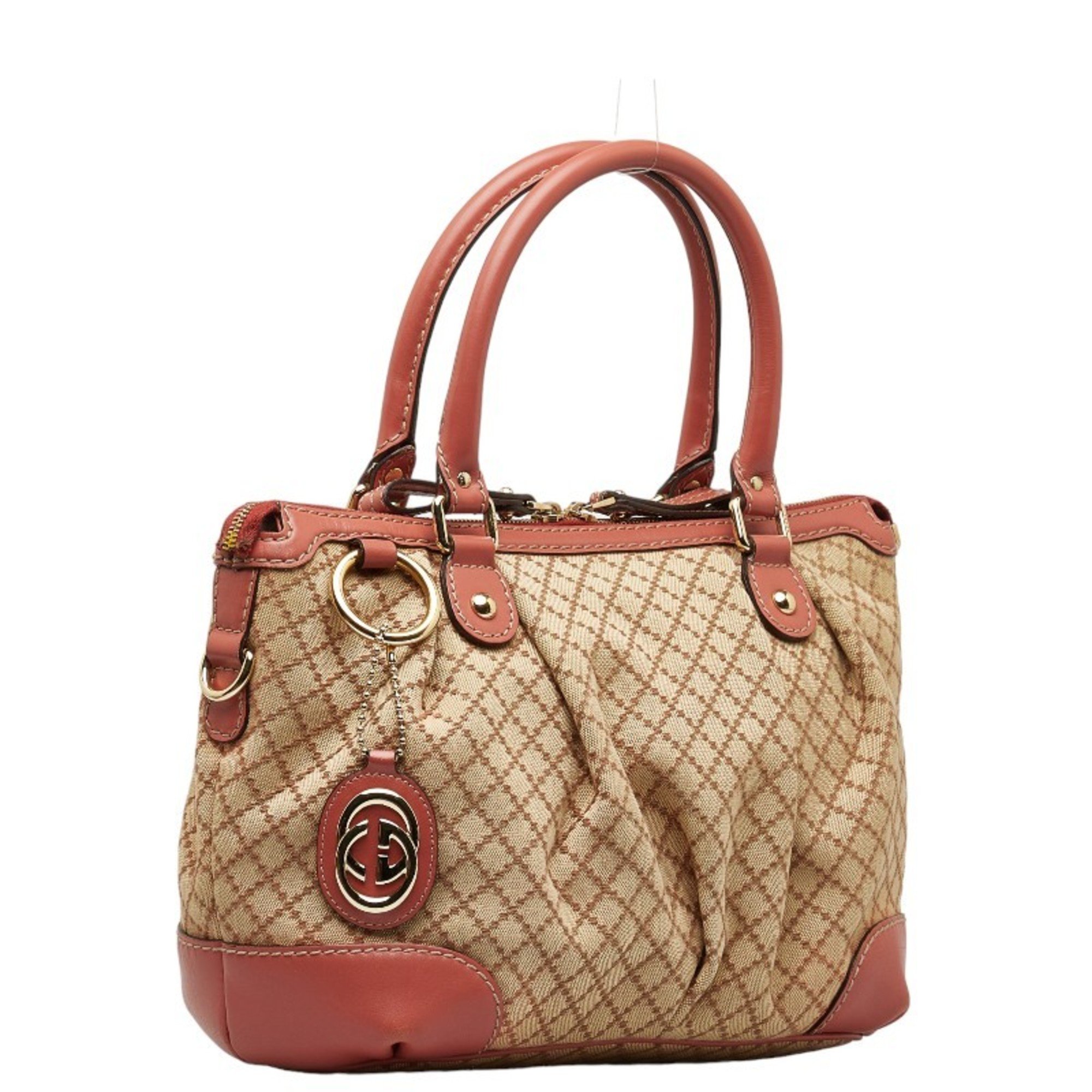 Gucci Diamante Sukey Handbag Shoulder Bag 247902 Beige Pink Canvas Leather Women's GUCCI