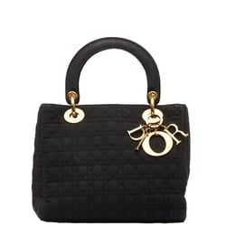 Christian Dior Dior Lady Cannage Handbag Black Nylon Women's
