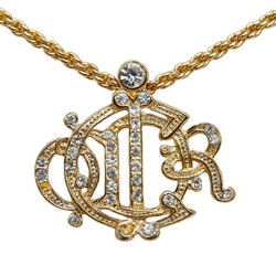 Christian Dior Dior Emblem Rhinestone CD Necklace Gold Plated Women's
