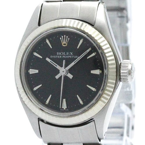 ROLEX Oyster Perpetual 6619 White Gold Steel Automatic Ladies Watch BF571634