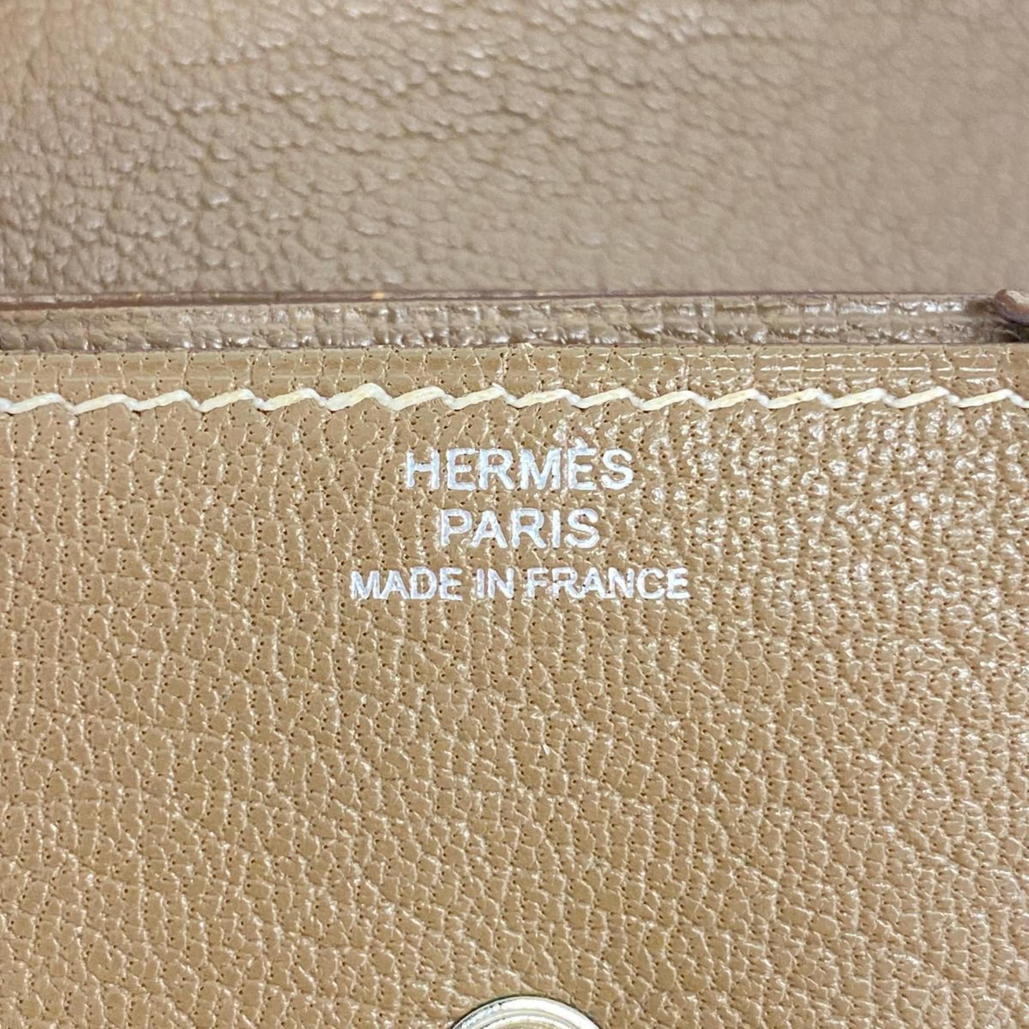 Hermes Wallet/Coin Case Rusoise Sandouze □L Engraved Chevre Etoupe Men's Women's