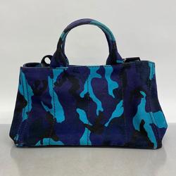 Prada handbag canapa canvas navy blue ladies