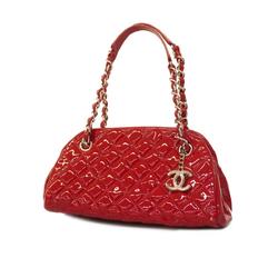 Chanel Shoulder Bag Matelasse Patent Leather Red Women's