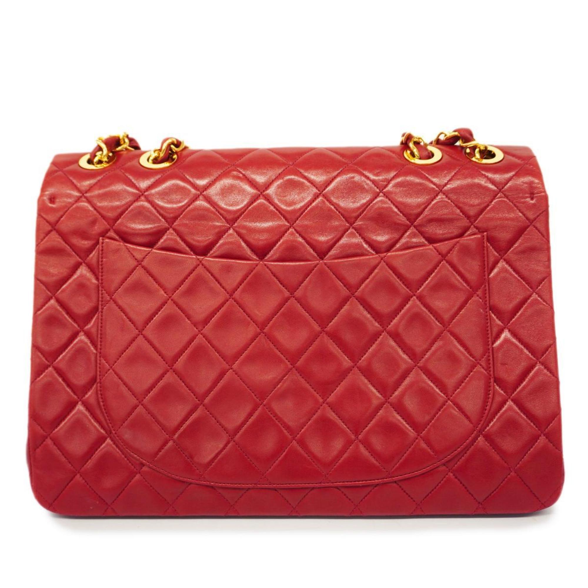 Chanel Shoulder Bag Matelasse Deca W Chain Lambskin Red Women's