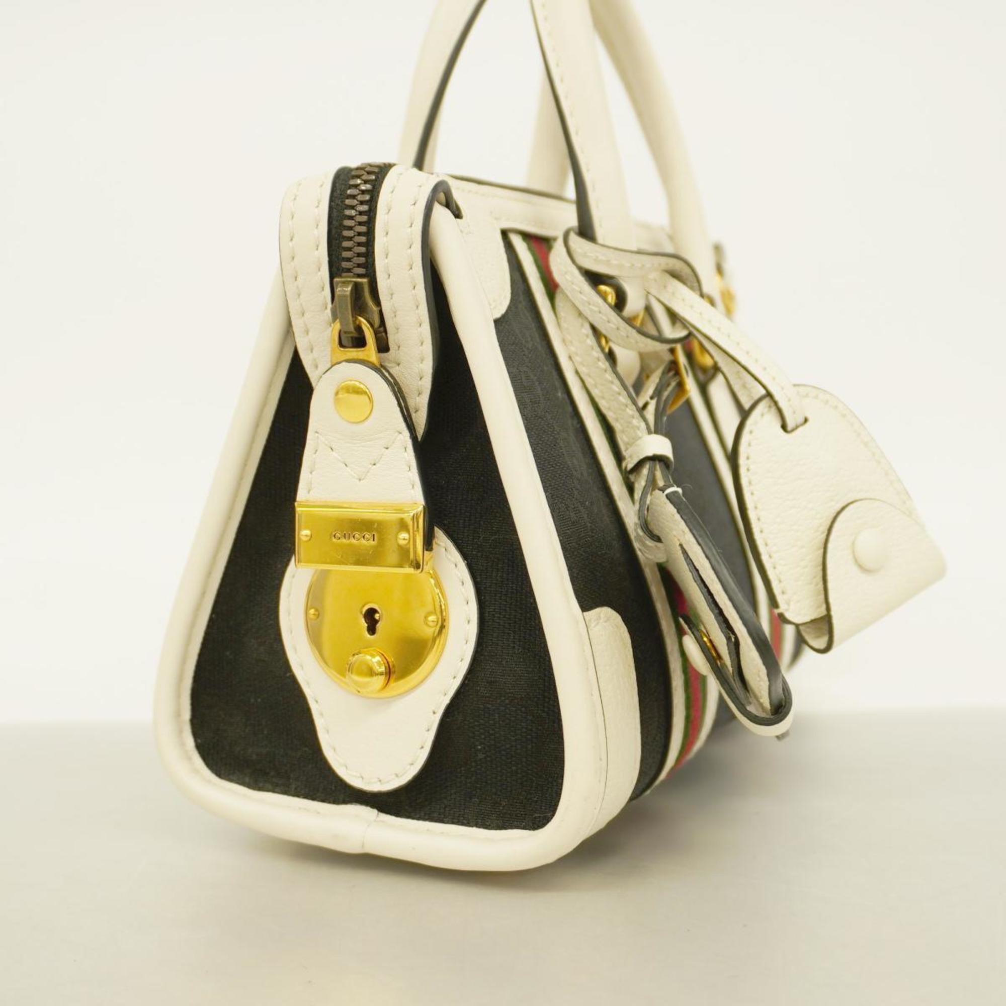 Gucci Handbag Sherry Line 215771 Canvas Leather Black White Women's