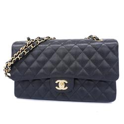 Chanel Shoulder Bag Matelasse W Flap Chain Caviar Skin Black Women's