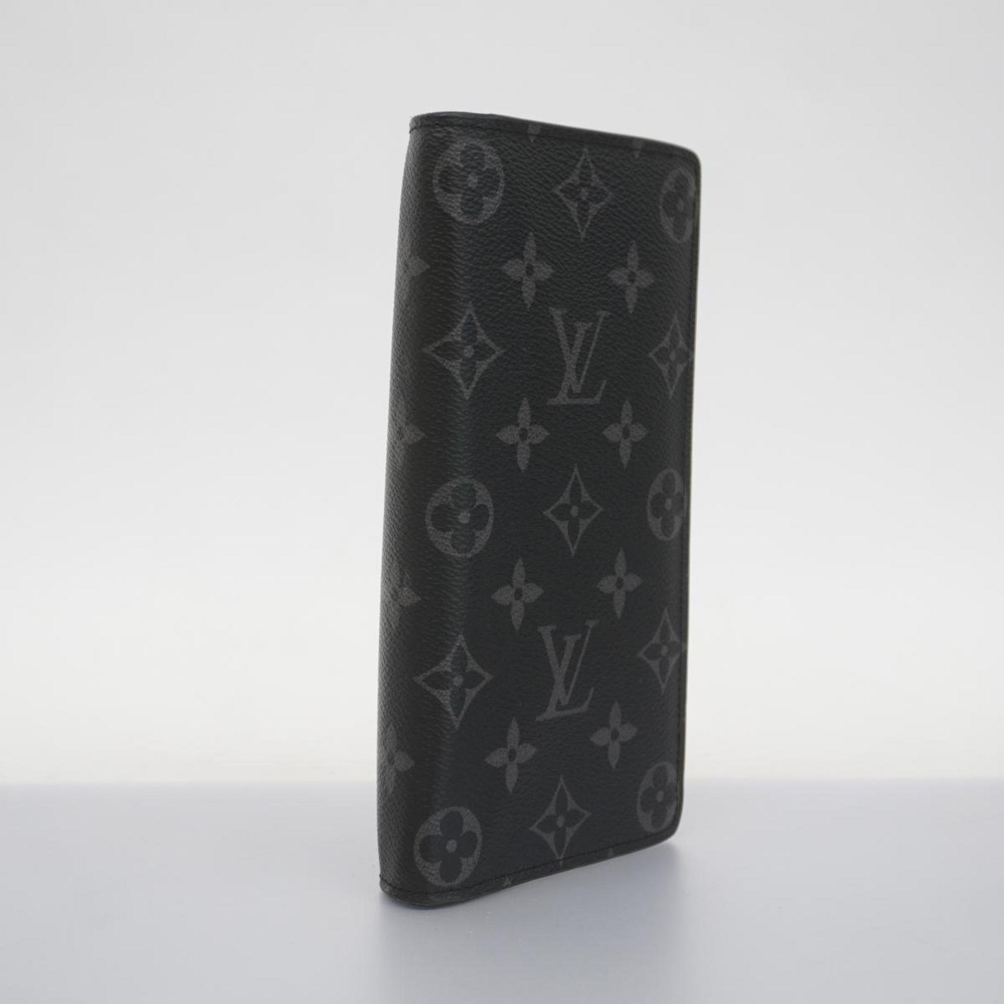 Louis Vuitton Long Wallet Monogram Eclipse Portefeuille Brazza M61697 Black Grey Men's
