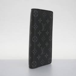 Louis Vuitton Long Wallet Monogram Eclipse Portefeuille Brazza M61697 Black Grey Men's