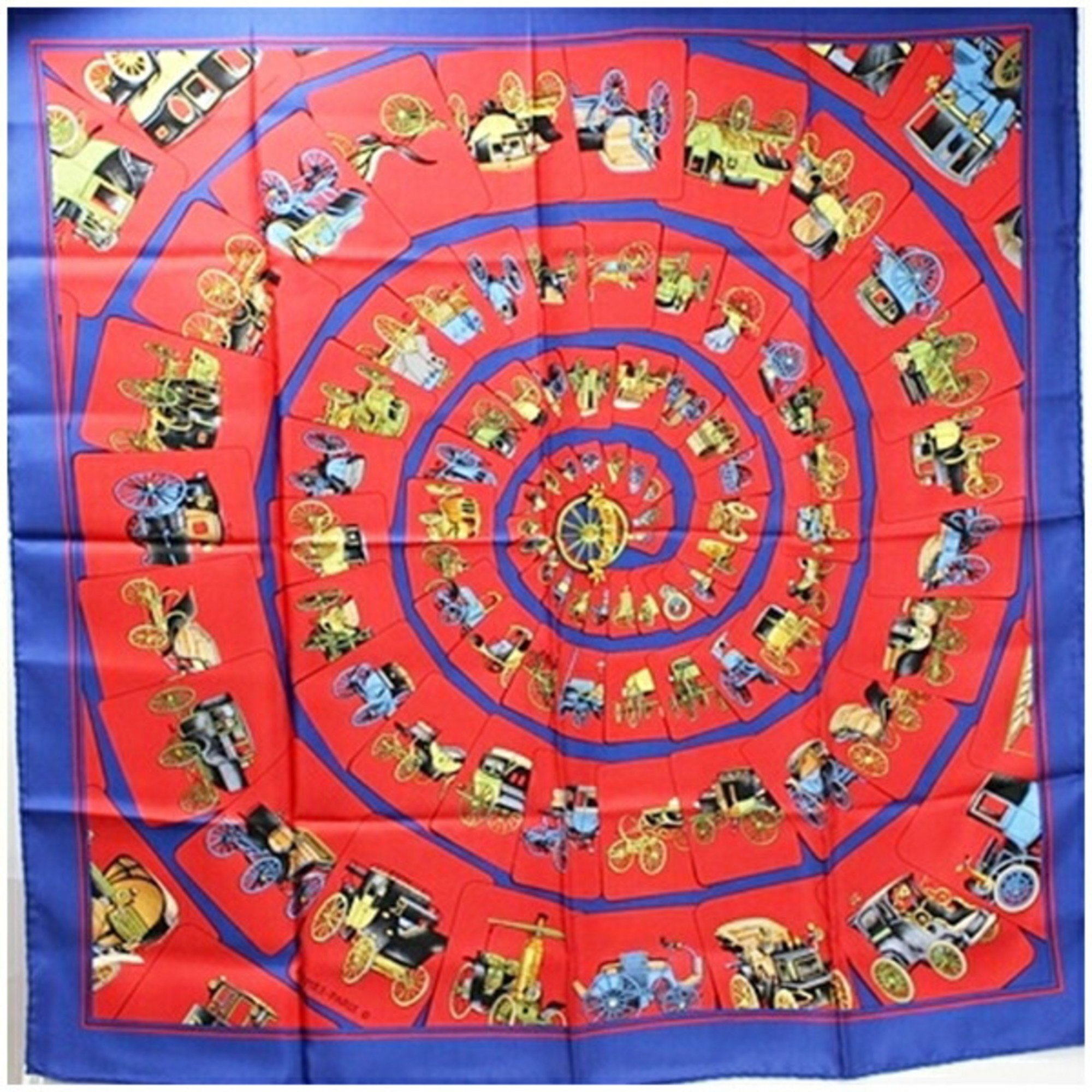 Hermes Silk Scarf Muffler CARROSSERIE (Spiral Carriage) Red x Blue HERMES Women's