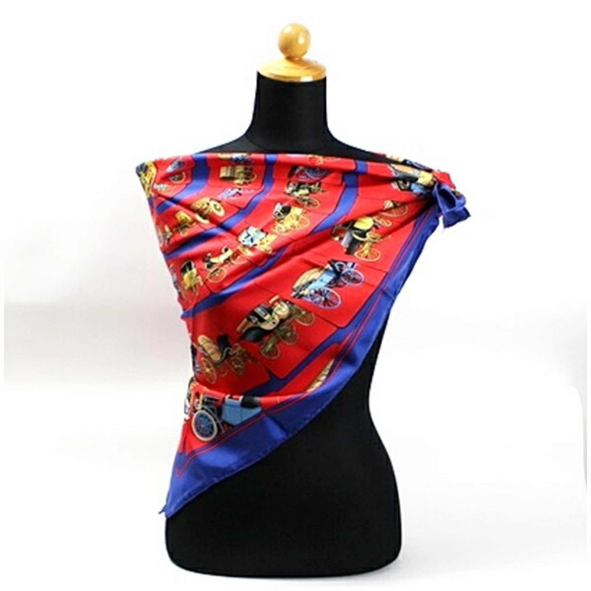 Hermes Silk Scarf Muffler CARROSSERIE (Spiral Carriage) Red x Blue HERMES Women's