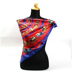 Hermes Silk Scarf Muffler CARROSSERIE (Spiral Carriage) Red x Blue HERMES Women's