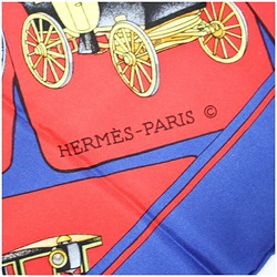 Hermes Silk Scarf Muffler CARROSSERIE (Spiral Carriage) Red x Blue HERMES Women's