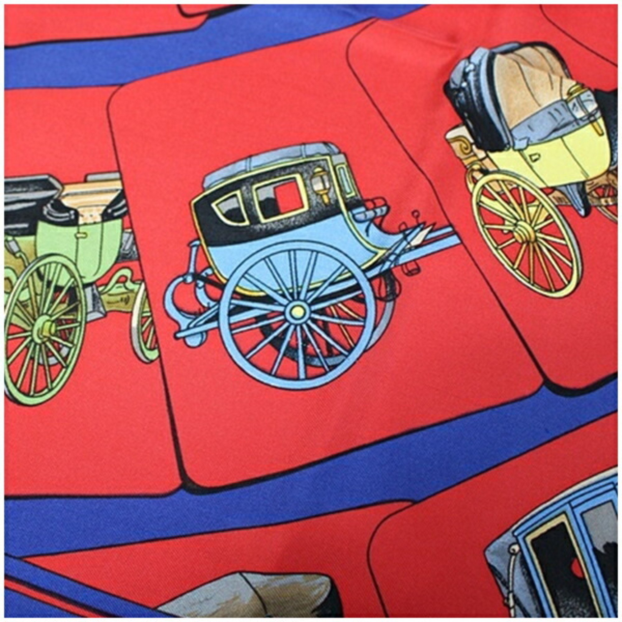 Hermes Silk Scarf Muffler CARROSSERIE (Spiral Carriage) Red x Blue HERMES Women's