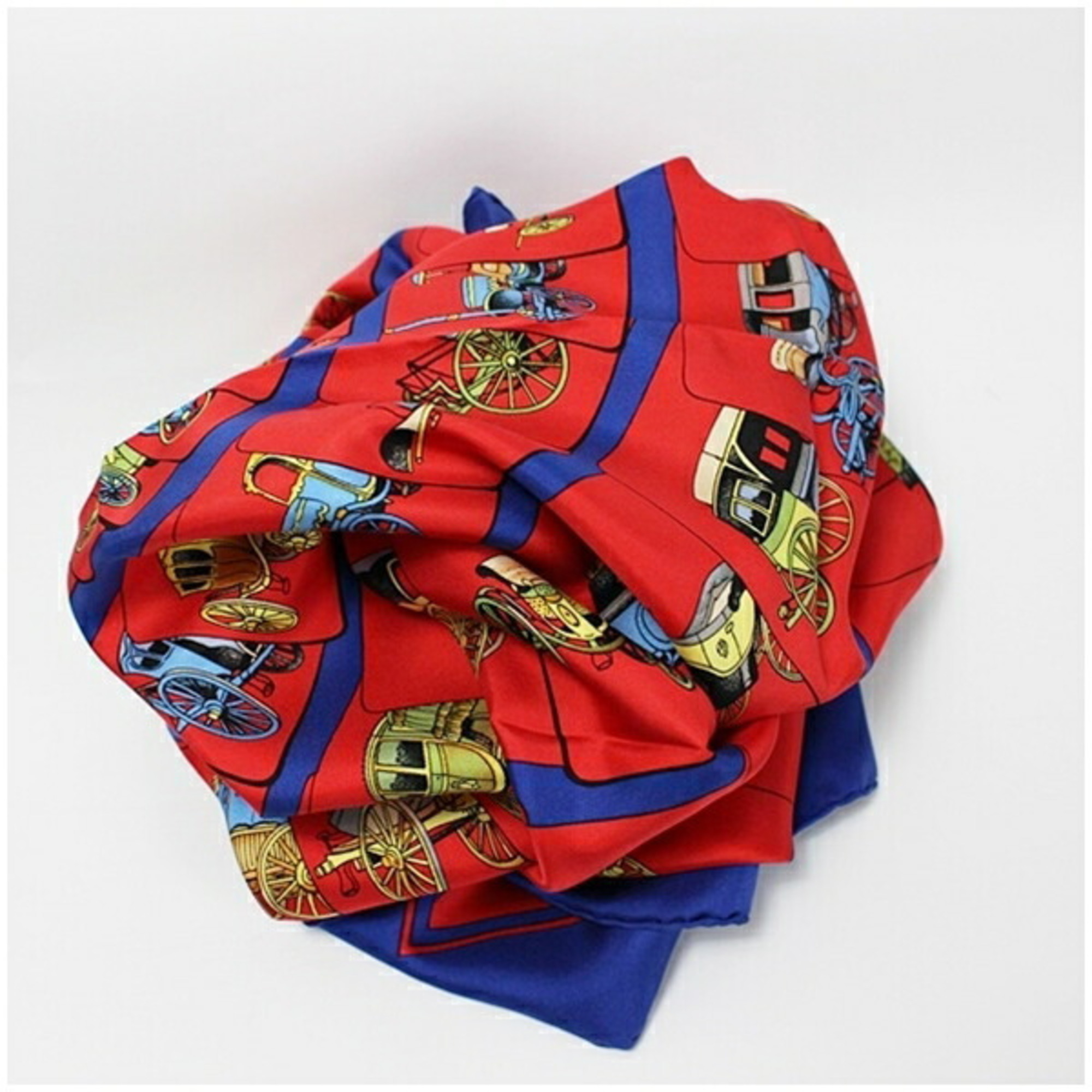 Hermes Silk Scarf Muffler CARROSSERIE (Spiral Carriage) Red x Blue HERMES Women's