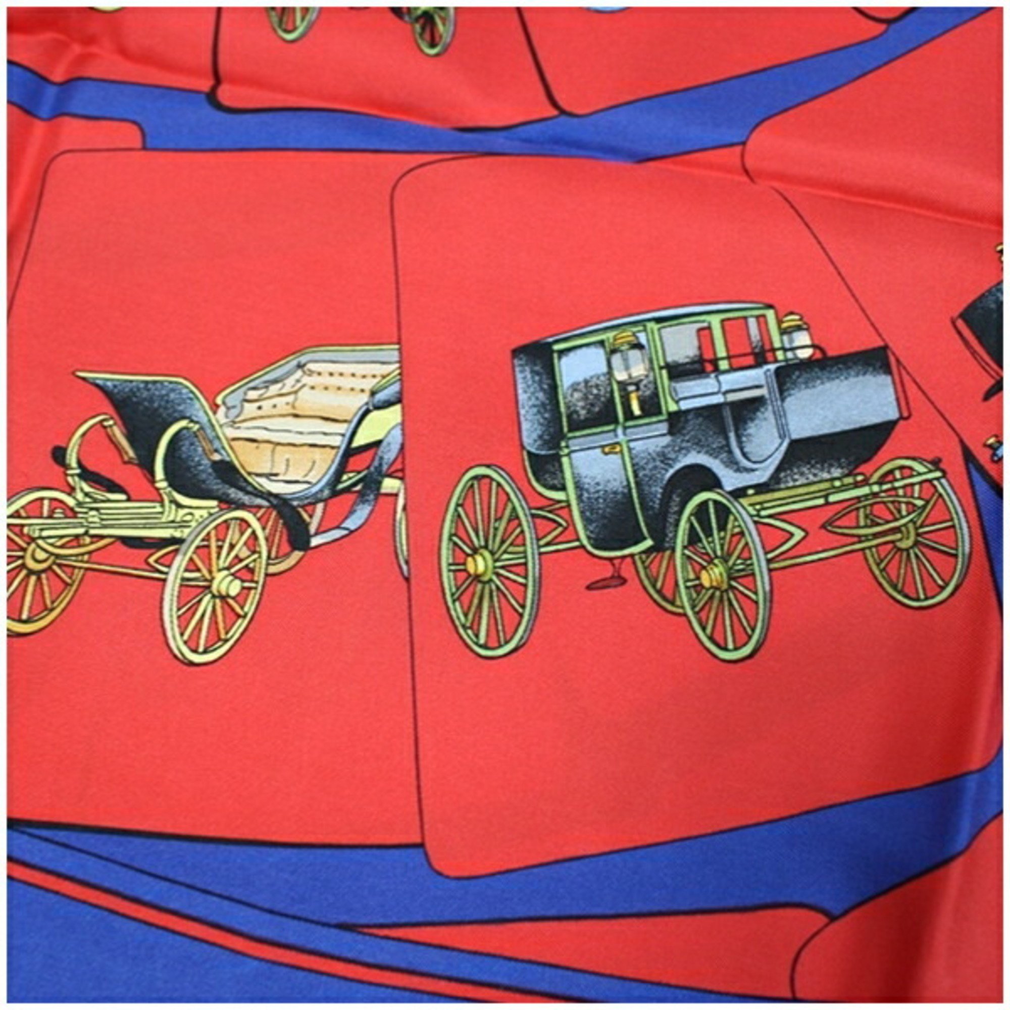 Hermes Silk Scarf Muffler CARROSSERIE (Spiral Carriage) Red x Blue HERMES Women's