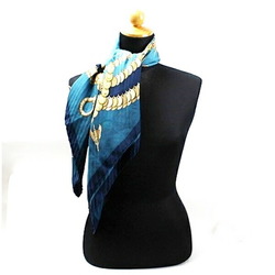 Hermes Pleated Silk Scarf Muffler Carre 90 "KOSMIMA" Space Blue HERMES Women's