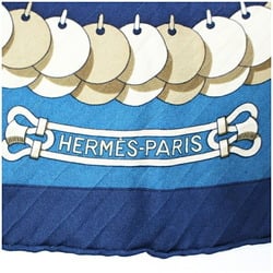 Hermes Pleated Silk Scarf Muffler Carre 90 "KOSMIMA" Space Blue HERMES Women's