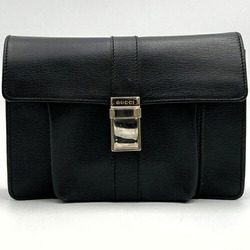 GUCCI 018 1434 Second bag Clutch Black Leather Men's Women's Fashion