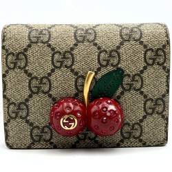 Gucci Bi-fold Wallet Cherry Beige Interlocking G GG Supreme Women's 476050 GUCCI